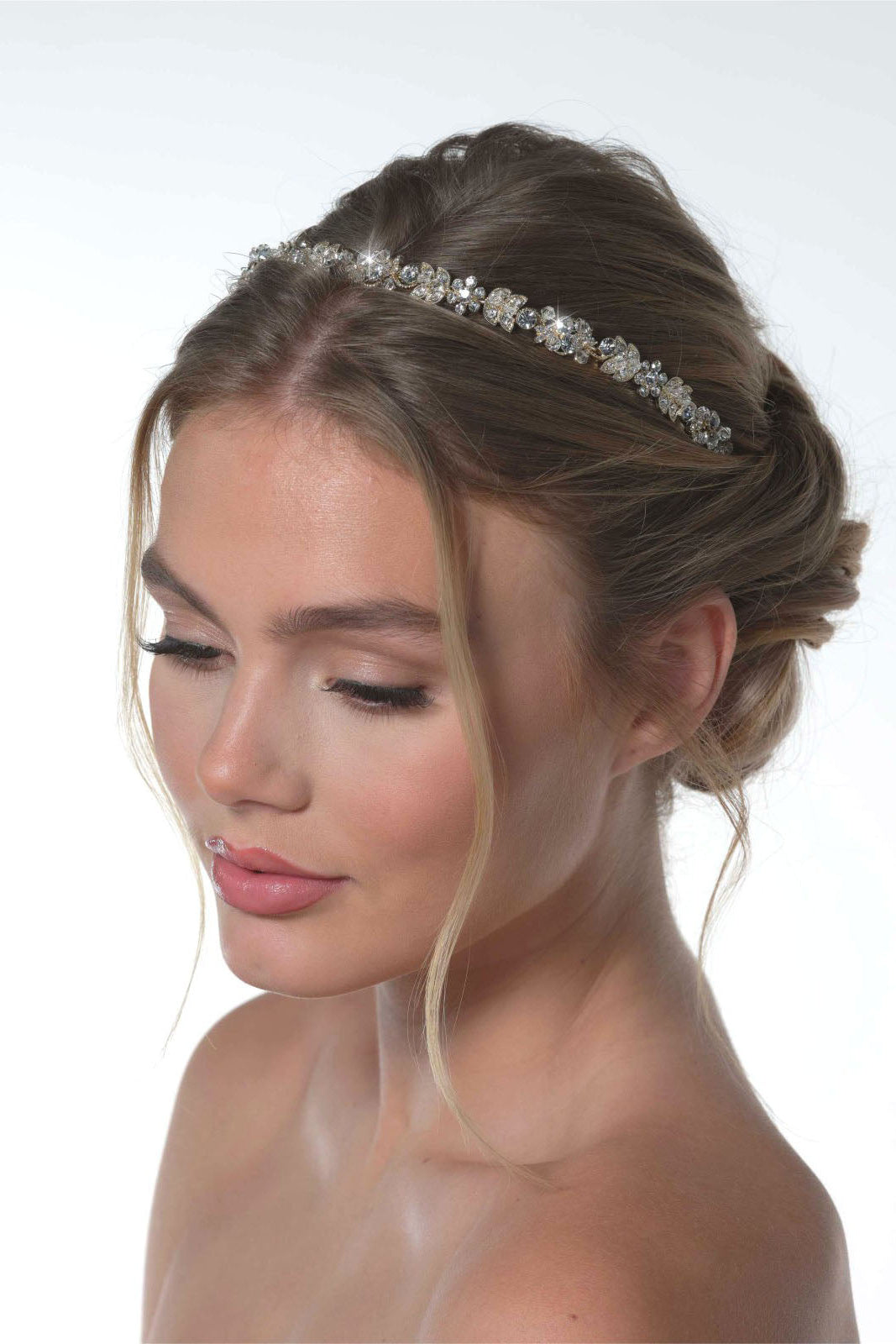 Braut-Tiara mit Kristallen – Gold – Las Perlitas Zürich – Ansicht 3