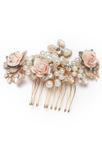 haarschmuck-braut-haarkamm-zuerich-40012987-02 Hochzeits-Haarkamm mit Blüten – Gold – Las Perlitas Zürich – Ansicht 3