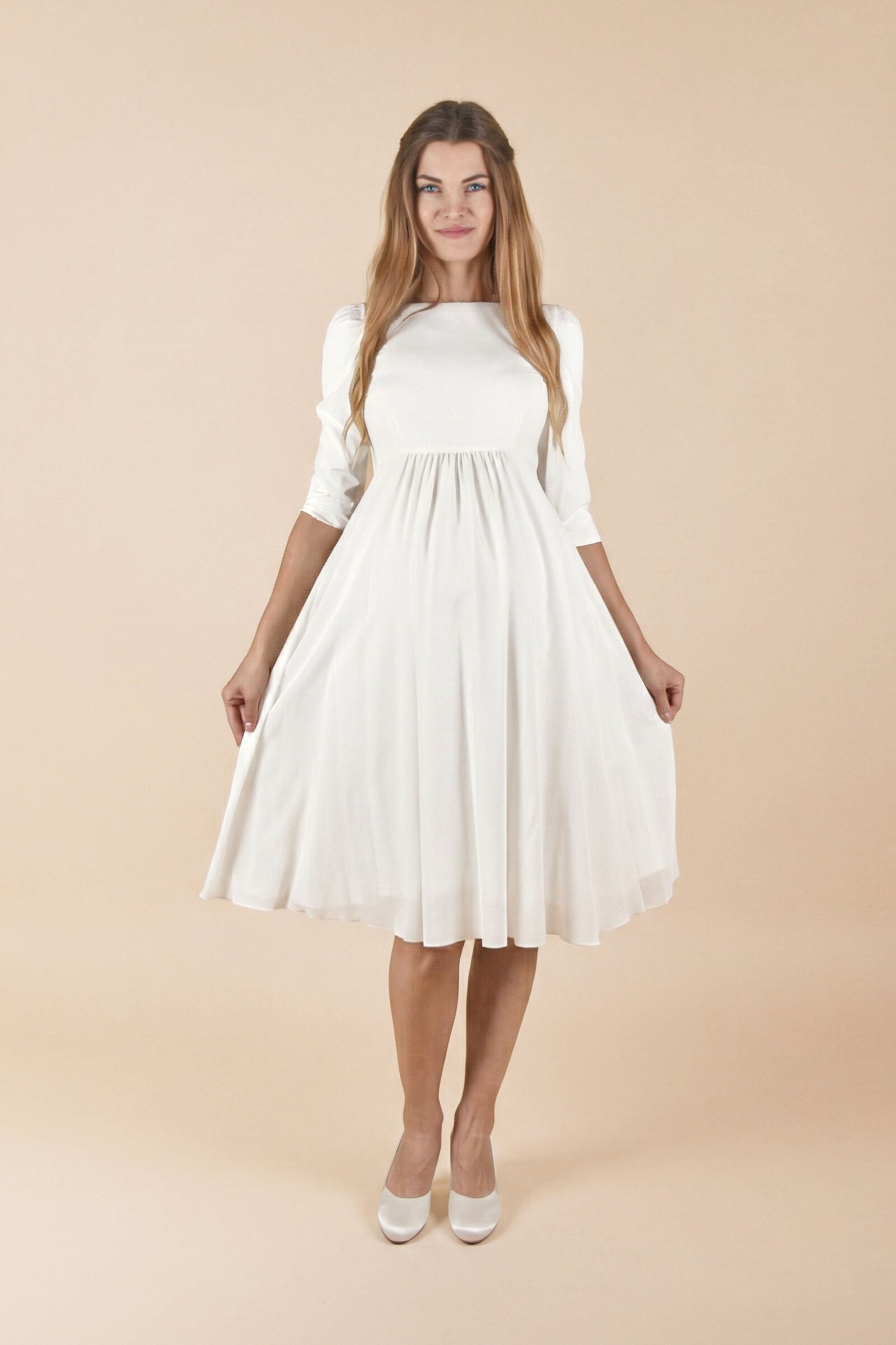 Umstandshochzeitskleid Beverly kurz – Ivory – Las Perlitas Atelier – Las Perlitas Zürich