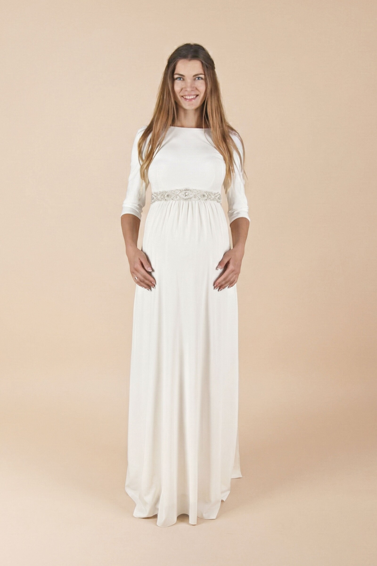 Umstandshochzeitskleid Beverly lang – Ivory – Las Perlitas Atelier – Las Perlitas Zürich