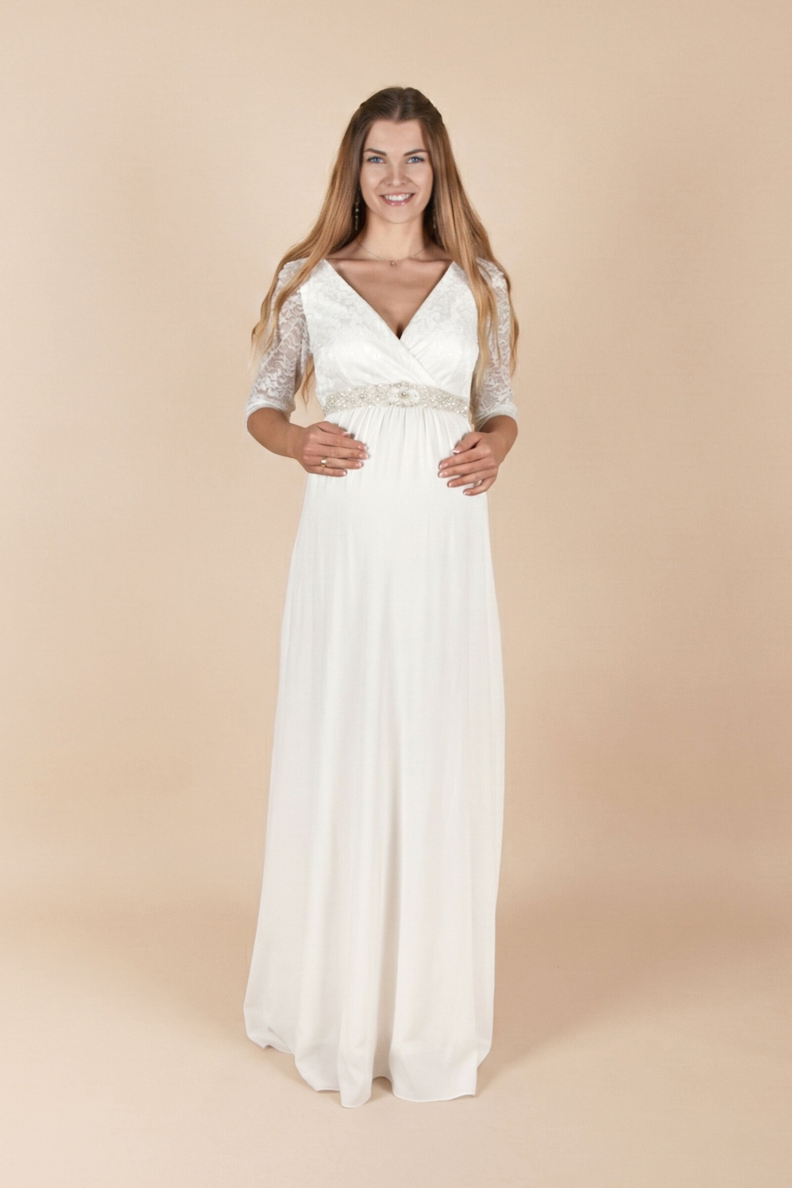 Umstandshochzeitskleid Cecilia lang – Ivory – Las Perlitas Atelier – Las Perlitas Zürich – Ansicht 2