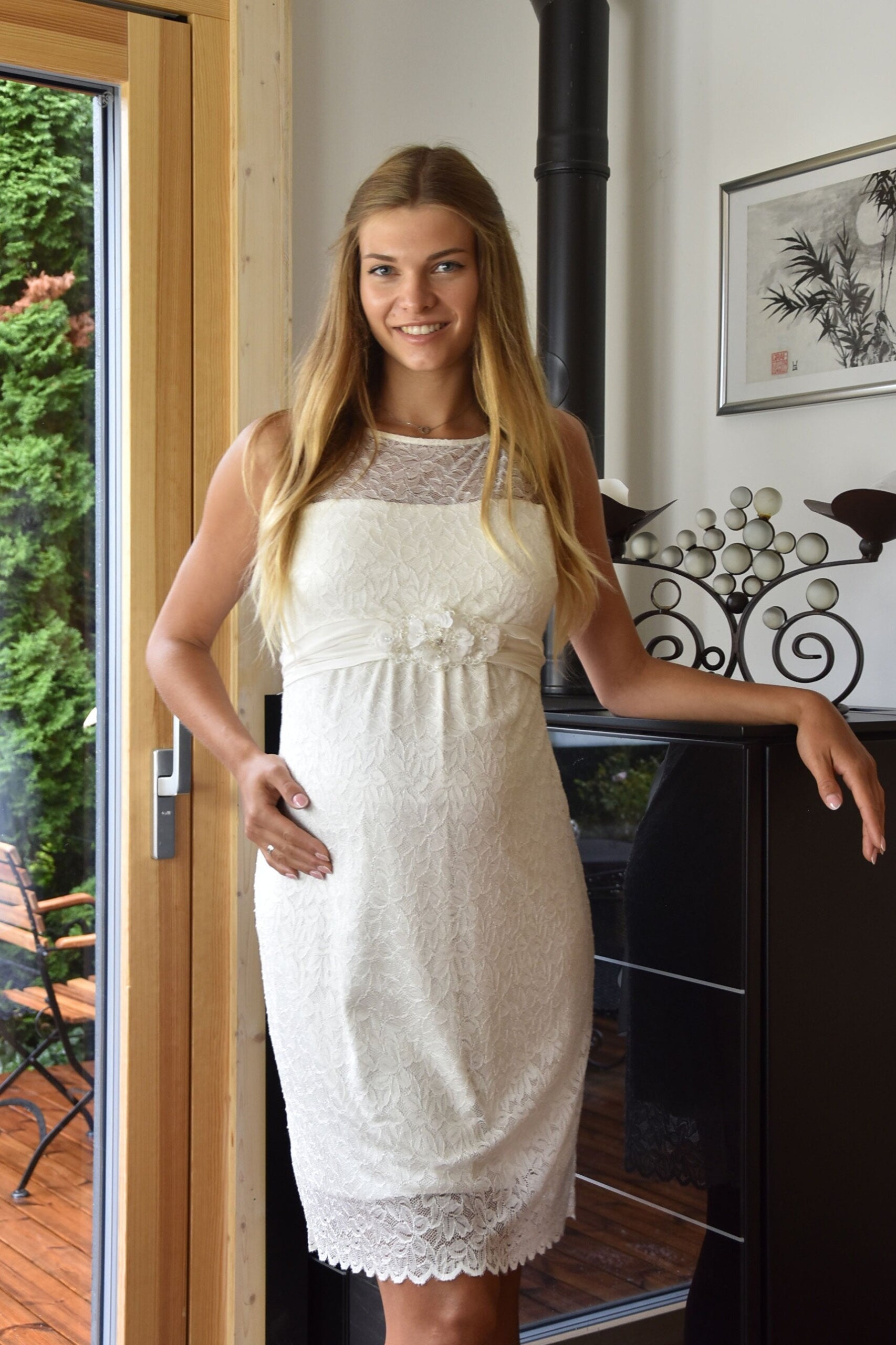 Umstandshochzeitskleid Elisa kurz – Ivory – Las Perlitas Atelier – Las Perlitas Zürich