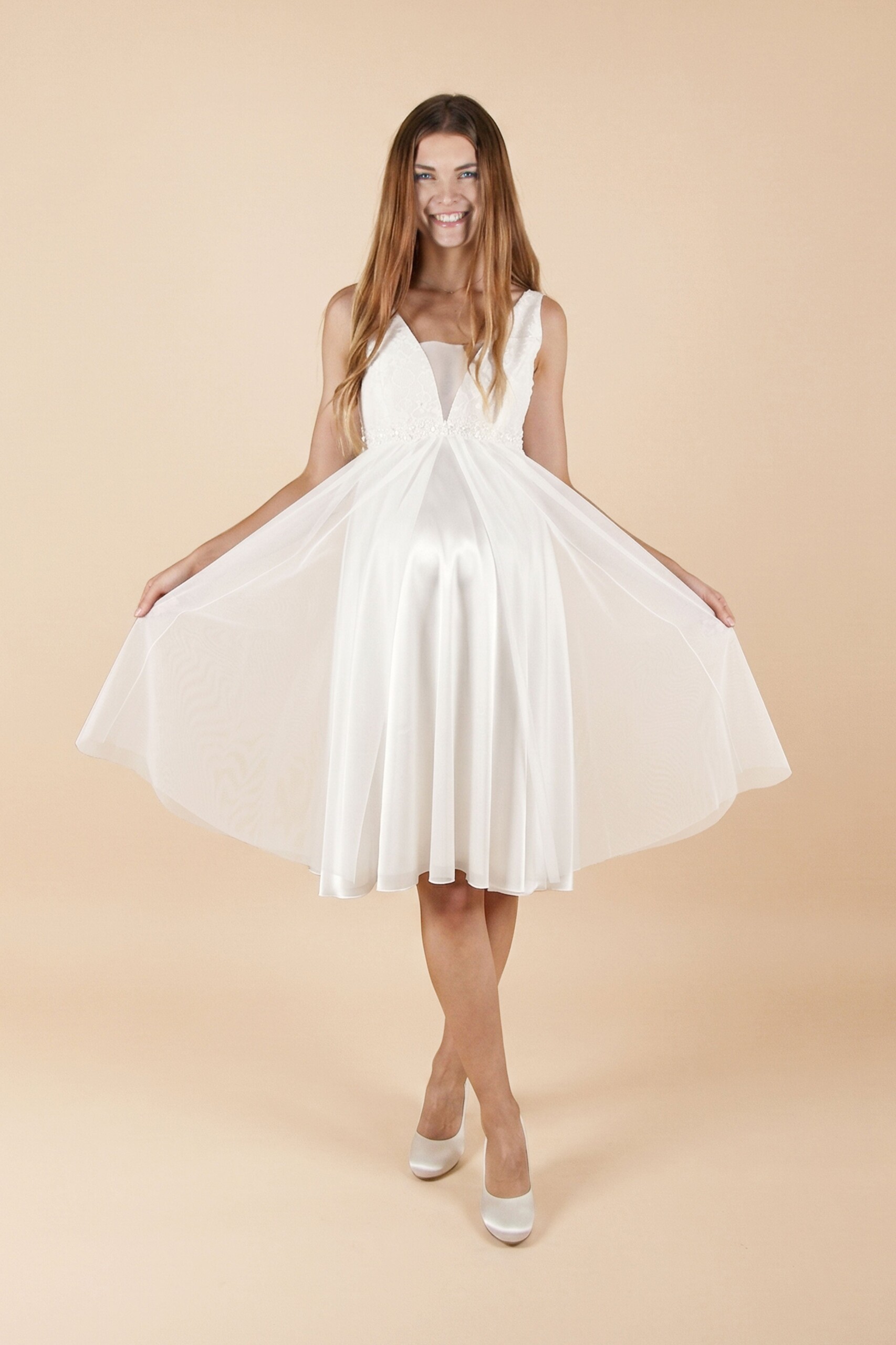 Umstandshochzeitskleid Fiona lang – Ivory – Las Perlitas Atelier – Las Perlitas Zürich
