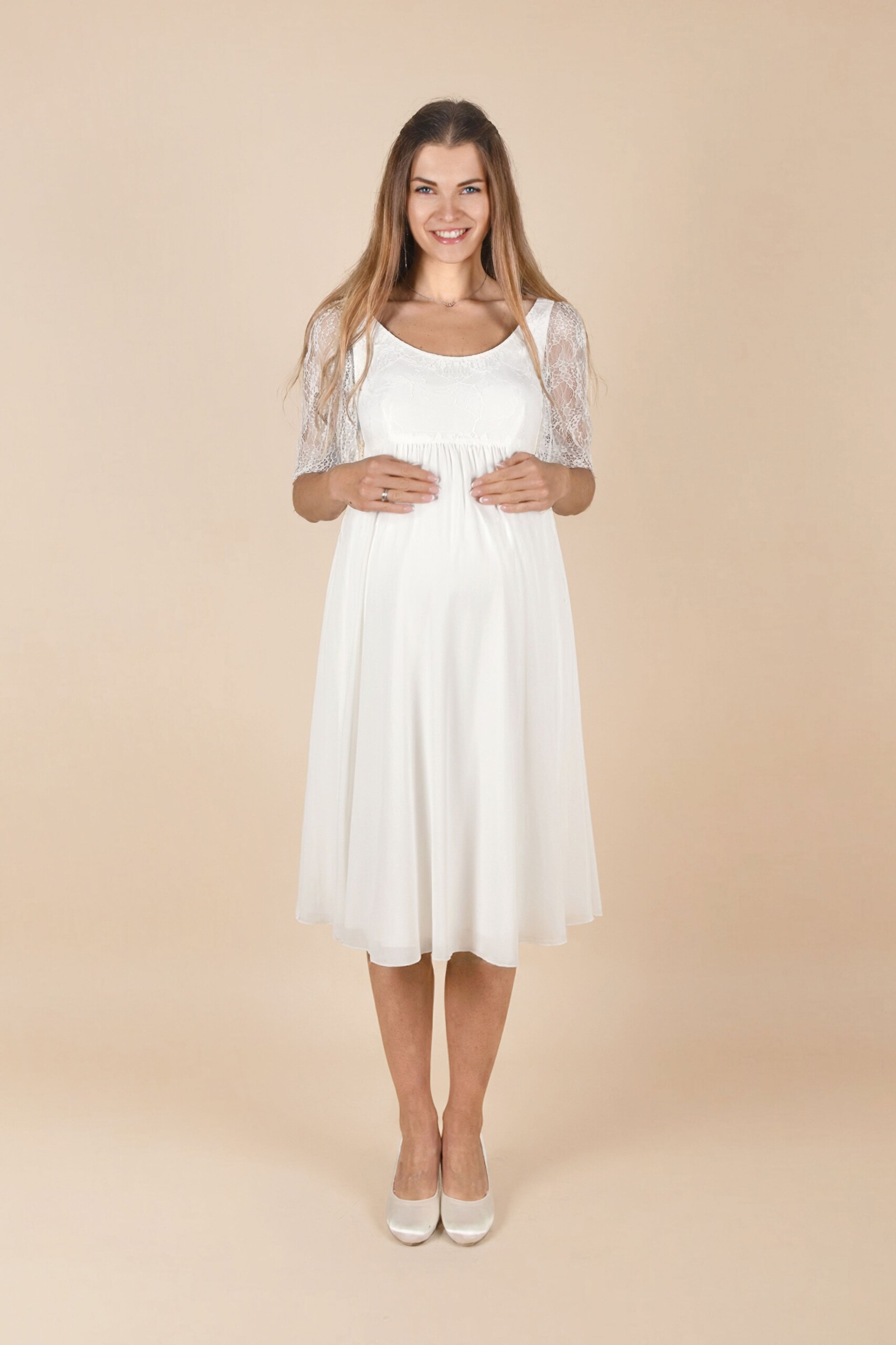 Umstandshochzeitskleid Lorena kurz – Ivory – Las Perlitas Atelier – Las Perlitas Zürich